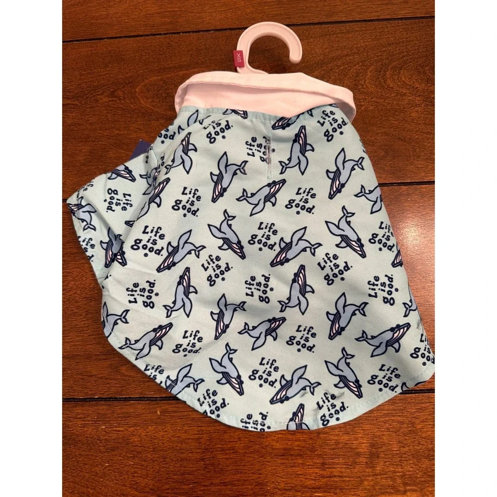Life is Good Dog Button-Up Shirt Whale Print Blue White XS 896138